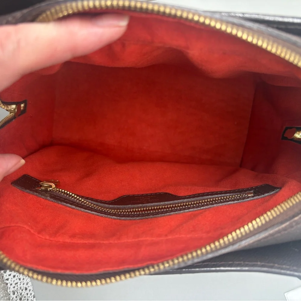 Louis Vuitton Damier Ebene Tatiana Handbag Brown Canvas Red Interior